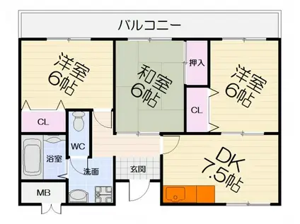 阪和線 北信太駅 徒歩13分 4階建 築38年(3DK/4階)の間取り写真