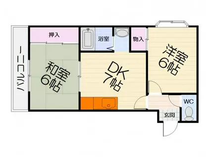 阪和線 富木駅 徒歩12分 3階建 築32年(2DK/2階)の間取り写真