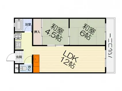 南海電鉄泉北線 泉ケ丘駅 徒歩24分 3階建 築37年(2LDK/3階)の間取り写真
