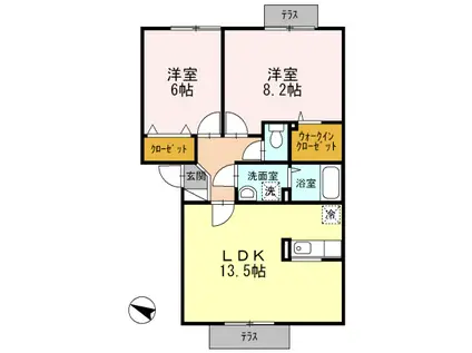 南海電鉄泉北線 深井駅 徒歩8分 2階建 築22年(2LDK/2階)の間取り写真