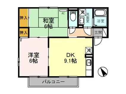 阪和線 和泉府中駅 徒歩23分 2階建 築26年(2DK/2階)の間取り写真