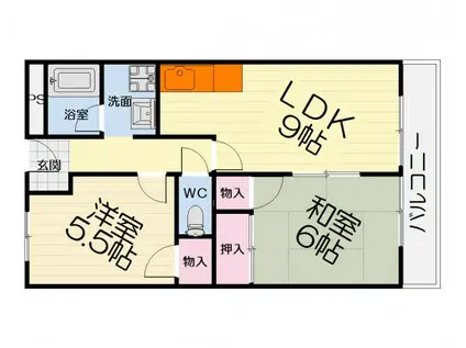 阪和線 和泉府中駅 徒歩15分 3階建 築32年(2LDK/3階)の間取り写真