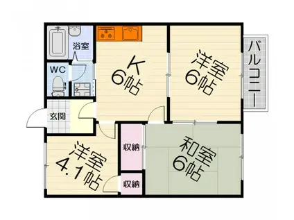 南海電鉄泉北線 深井駅 徒歩23分 2階建 築36年(3DK/2階)の間取り写真