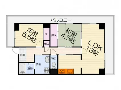 阪和線 北信太駅 徒歩6分 6階建 築31年(2LDK/5階)の間取り写真