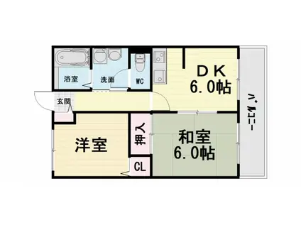 南海電鉄南海本線 浜寺公園駅 徒歩7分 2階建 築27年(2DK/2階)の間取り写真