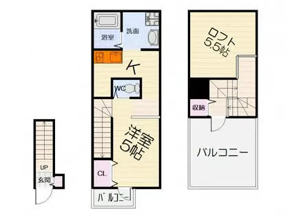 阪堺電気軌道阪堺線 石津駅(大阪) 徒歩7分 2階建 築5年(ワンルーム/2階)の間取り写真