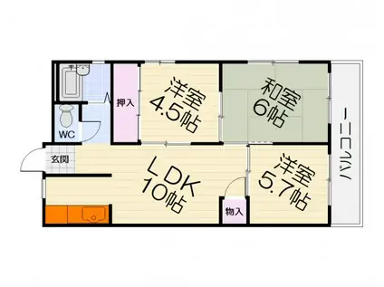 南海電鉄南海本線 北助松駅 徒歩7分 3階建 築40年(3LDK/1階)の間取り写真