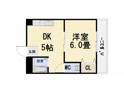 阪和線 鳳駅 徒歩11分 5階建 築37年(1DK/3階)の間取り写真