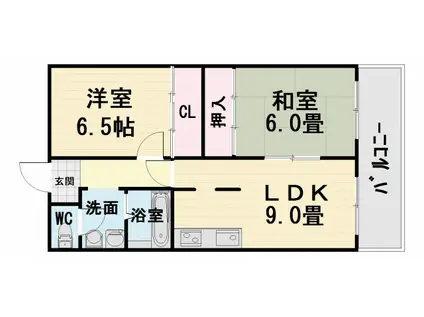 阪和線 富木駅 徒歩7分 3階建 築35年(2LDK/3階)の間取り写真