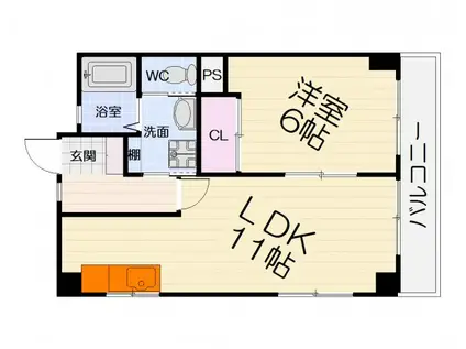 南海電鉄泉北線 深井駅 徒歩4分 4階建 築47年(1LDK/4階)の間取り写真