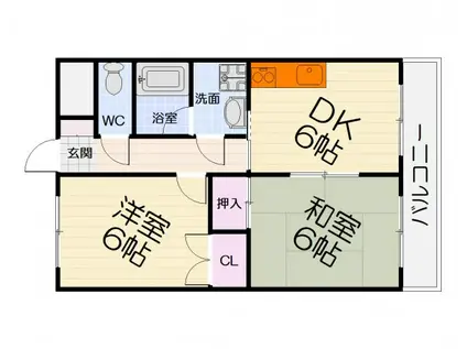 南海電鉄南海本線 高石駅 徒歩14分 4階建 築37年(2DK/4階)の間取り写真