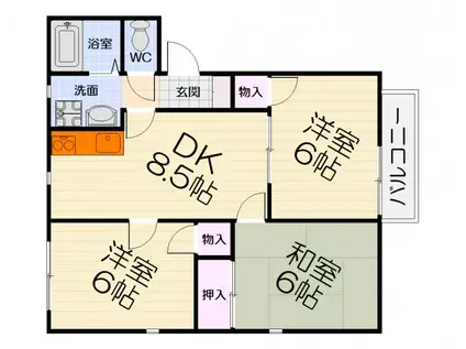 阪和線 津久野駅 徒歩17分 2階建 築29年(3DK/2階)の間取り写真