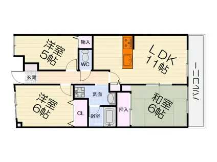 阪和線 鳳駅 徒歩10分 14階建 築29年(3LDK/9階)の間取り写真