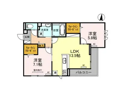 阪和線 鳳駅 徒歩7分 3階建 築3年(2LDK/1階)の間取り写真