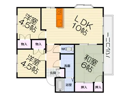 阪和線 和泉府中駅 徒歩12分 2階建 築35年(3LDK/1階)の間取り写真
