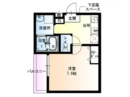阪堺電気軌道阪堺線 船尾駅(大阪) 徒歩6分 3階建 築2年(1K/1階)の間取り写真
