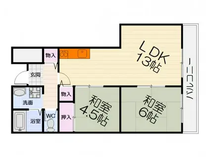 南海電鉄泉北線 深井駅 徒歩39分 3階建 築30年(2LDK/3階)の間取り写真