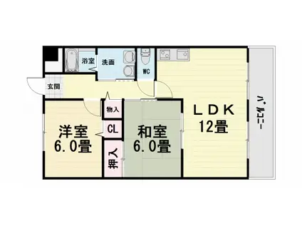 阪和線 鳳駅 徒歩10分 4階建 築28年(2LDK/2階)の間取り写真