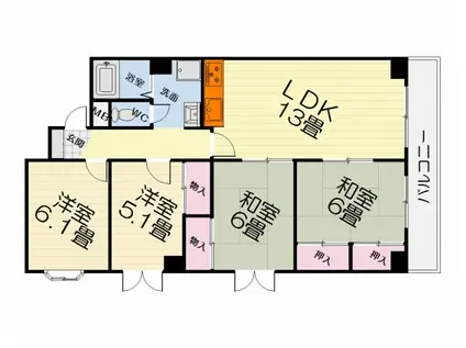 南海電鉄南海本線 高石駅 徒歩1分 9階建 築35年(4LDK/5階)の間取り写真