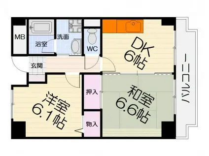 南海電鉄南海本線 泉大津駅 徒歩6分 4階建 築30年(2DK/1階)の間取り写真