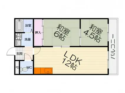 南海電鉄泉北線 深井駅 徒歩3分 3階建 築38年(2LDK/1階)の間取り写真
