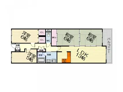 南海電鉄泉北線 深井駅 徒歩14分 6階建 築38年(4LDK/3階)の間取り写真