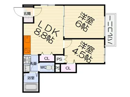 南海電鉄南海本線 諏訪ノ森駅 徒歩11分 3階建 築2年(2LDK/1階)の間取り写真
