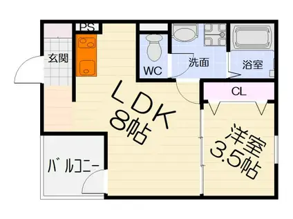 阪和線 富木駅 徒歩3分 3階建 築1年(1LDK/3階)の間取り写真