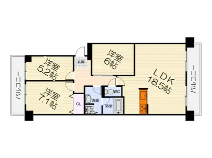 南海電鉄泉北線 深井駅 徒歩13分 9階建 築35年(3LDK/4階)の間取り写真
