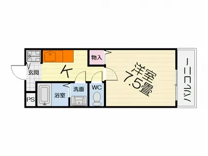 南海電鉄泉北線 深井駅 徒歩18分 2階建 築27年(1K/2階)の間取り写真