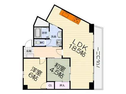阪和線 富木駅 徒歩8分 7階建 築32年(2LDK/4階)の間取り写真