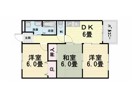 南海電鉄南海本線 石津川駅 徒歩9分 4階建 築37年(3DK/4階)の間取り写真