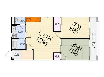 阪和線 百舌鳥駅 徒歩4分 4階建 築37年(2LDK/4階)の間取り写真