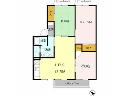 阪和線 和泉府中駅 徒歩15分 2階建 築34年(3LDK/2階)の間取り写真