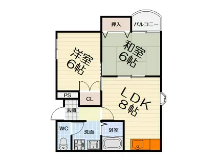 阪和線 富木駅 徒歩7分 3階建 築35年(2LDK/2階)の間取り写真