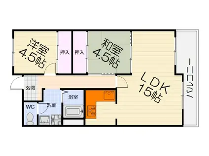 阪和線 富木駅 徒歩10分 6階建 築38年(2LDK/1階)の間取り写真