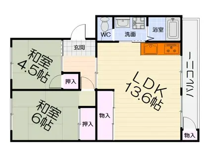 南海電鉄南海本線 浜寺公園駅 徒歩13分 5階建 築54年(2LDK/5階)の間取り写真