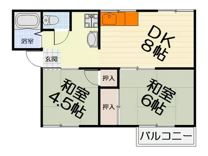 南海電鉄南海本線 北助松駅 徒歩3分 2階建 築32年(2DK/1階)の間取り写真