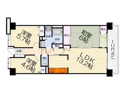 南海電鉄南海本線 北助松駅 徒歩8分 7階建 築36年(3LDK/4階)の間取り写真