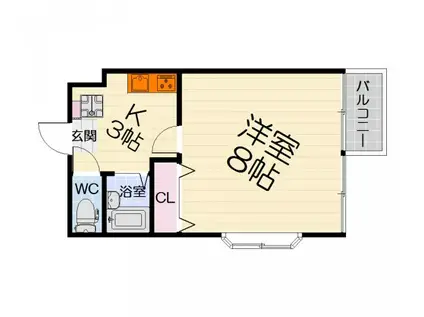 南海電鉄南海本線 羽衣駅 徒歩2分 3階建 築28年(1K/3階)の間取り写真