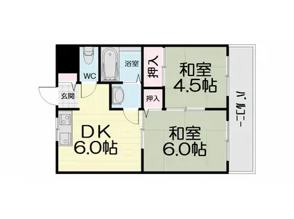 南海電鉄南海本線 羽衣駅 徒歩3分 3階建 築30年(2DK/3階)の間取り写真