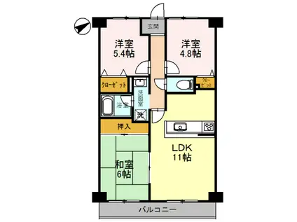 阪和線 信太山駅 徒歩5分 7階建 築30年(3LDK/6階)の間取り写真