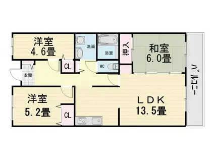 阪和線 鳳駅 徒歩13分 5階建 築31年(3LDK/1階)の間取り写真