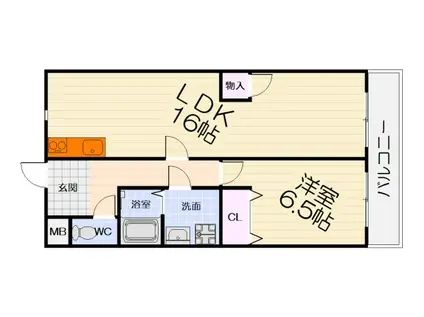 阪和線 百舌鳥駅 徒歩4分 4階建 築37年(1LDK/3階)の間取り写真