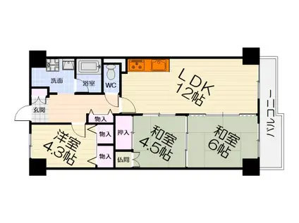 南海電鉄泉北線 泉ケ丘駅 徒歩22分 12階建 築48年(3LDK/9階)の間取り写真