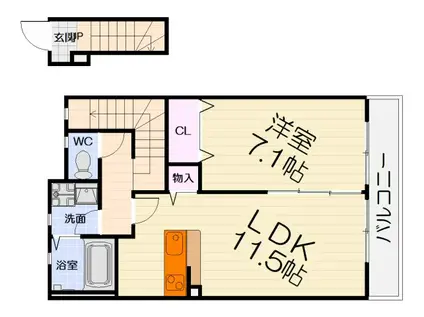 阪和線 上野芝駅 徒歩10分 2階建 築11年(1LDK/2階)の間取り写真