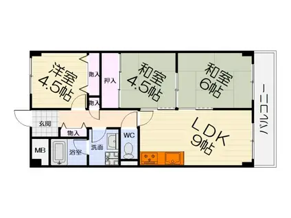 南海電鉄南海本線 羽衣駅 徒歩7分 3階建 築37年(3LDK/3階)の間取り写真