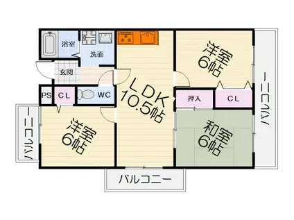 阪和線 鳳駅 徒歩8分 7階建 築32年(3LDK/7階)の間取り写真