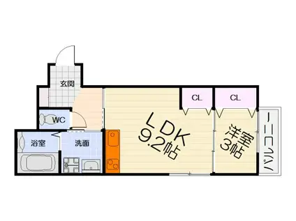 阪和線 和泉府中駅 徒歩18分 2階建 築1年(1LDK/1階)の間取り写真