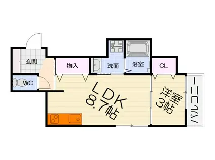 阪和線 和泉府中駅 徒歩18分 2階建 築1年(1LDK/2階)の間取り写真